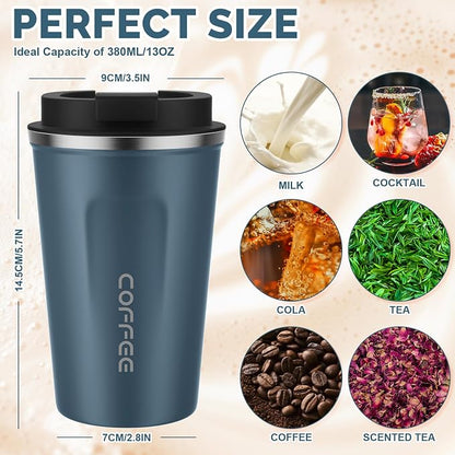 MOMSIV 12oz Travel Mug, Insulated Coffee Cup with Leakproof Lid, Vacuum Stainless Steel Double Walled Reusable Tumbler for Hot and Cold Water Coffee and Tea In Travel and Car Blue