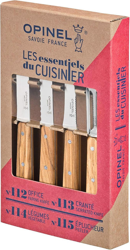 Opinel Essentials Kitchen Knife Box Set - Olive Wood
