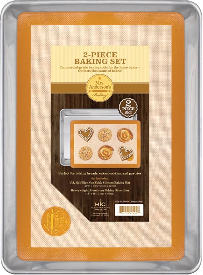 Mrs. Anderson’s Baking Non-Stick Silicone Half-Size Baking Mat and Sheet Pan Set, 13 x 18-Inch
