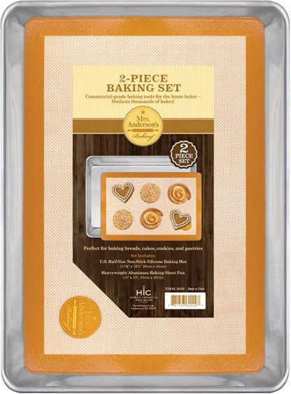 Mrs. Anderson’s Baking Non-Stick Silicone Half-Size Baking Mat and Sheet Pan Set, 13 x 18-Inch