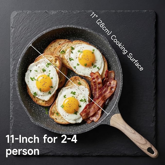 JEETEE 11 Inch Nonstick Frying Pan Stone Coating Cookware, Nonstick Omelette Skillet with Soft Touch Handle, All Stove Induction Compatible