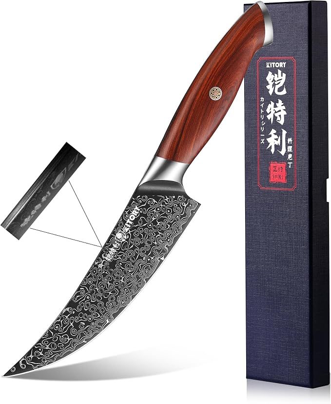 Viking Boning Knife, Pro kitchen deboning slicer, viking fish cutter,10Cr15CoMoV steel cutting core, Red sandalwood full-tang Handle, gift box included