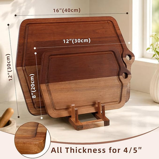 Acacia Wood Cutting Board Set of 2 (16x12, 10x8) Wooden Cutting Boards for Kitchen Non Toxic Dishwasher Safe Non Slip, Extra Large Cutting Board for Meat, Charcuterie, Chopping