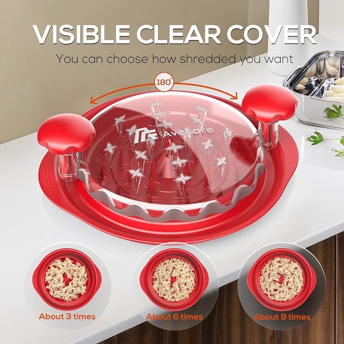 AveFare Chicken Shredder - 11Inch Large Chicken Shredder Tool Twist with Brush, Visible Meat Shredder, Ergonomic Handle, Strong Anti-Slip, BPA Free Dishwasher Safe, Suitable for Pork Beef Chicken