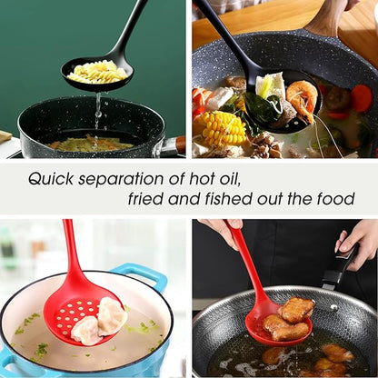 Skimmer Slotted Spoon 2PC Set, Heat Resistant 600 °F Slotted ladle Spoons For Kitchen Cooking. (Black & Red)