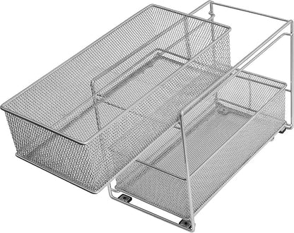 YBM HOME Pack of 4 Silver 2 Tier Mesh Sliding Spice and Sauces Basket Cabinet Organizer Drawer 2304-4