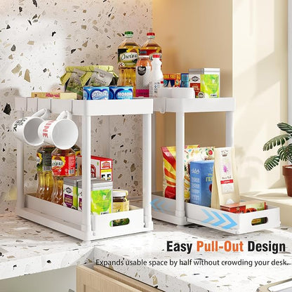 2 Pack Pull-Out Storage Organizers, Under Sink Organizer and Storage for Bathroom & Kitchen,Multi-Purpose Under Cabinet Organizers and storage Black