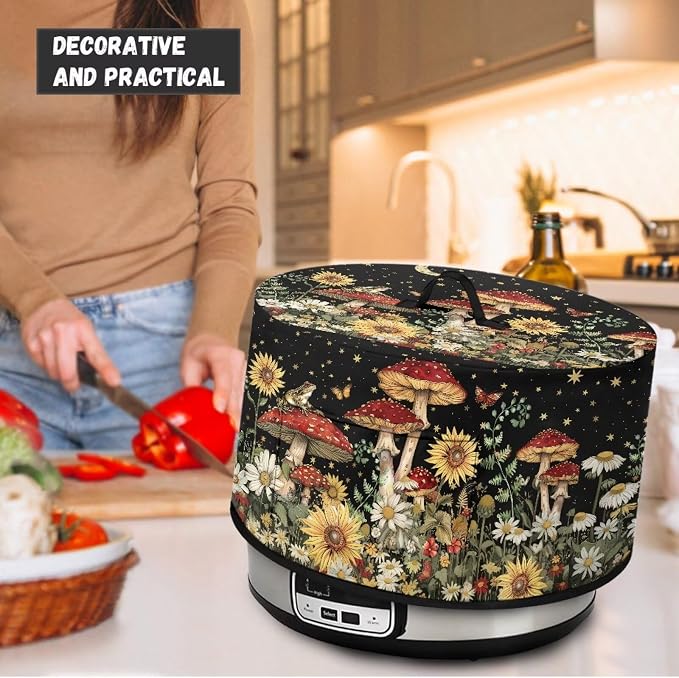 Daisies Mushrooms Slow Cooker Dust Cover Crock for Pot Cover Fits 6-8 qt Oval Slow Cooker Sunflowers Small Appliance Protection Cover Kitchen Accessories Decor