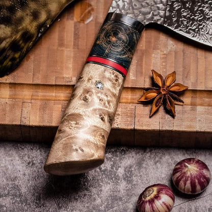 Damascus Kitchen Chinese Cleaver,7.5in Professional Handmade Chopping Chopper Knives with Burl Stabilized Wood Handle for Meat and Vegetable in Home&Restaurant