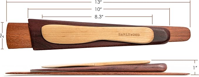 3-Piece Wooden Kitchen Cooking Utensil Set - Comes w/a Thin Wood Spatula Flipper, Cast Iron Scraper Stirrer and Butter Turner/Cheese Spreader - Wooden Utensils Set - Made in USA-JEM