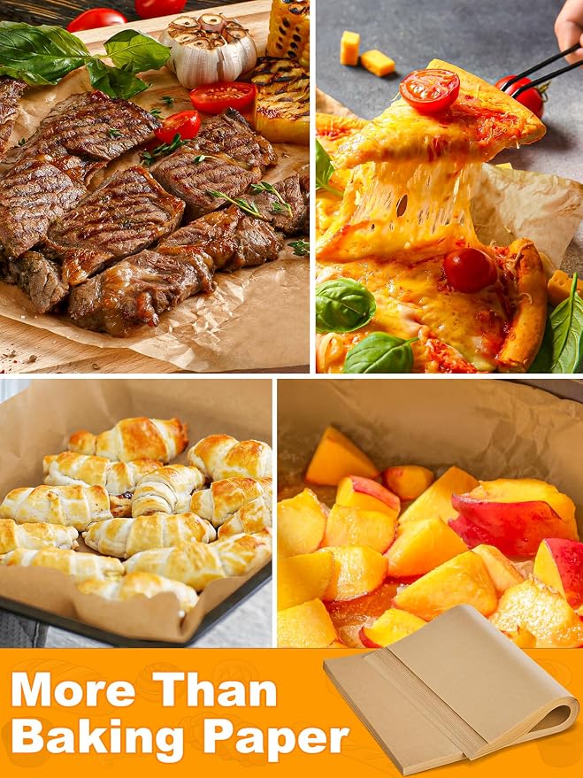 SMARTAKE 200 Pcs Parchment Paper Baking Sheets, 13x18 Inches Non-Stick Precut Baking Parchment, for Baking Grilling Steaming Bread Cup Cake Cookie and More (Unbleached)