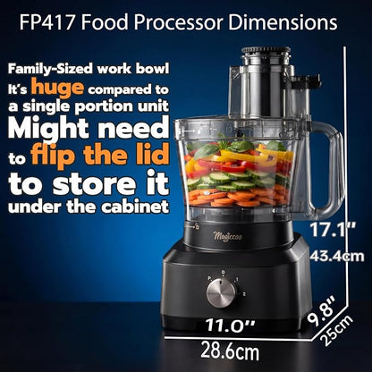 14 Cup Food Processor - XL Bowl Food Processor with Large Feed Chute, French Fry Cutter, Chop Vegetables, Slice Potatoes, Shred Cheese, Mix Dough for Family Meal Prep