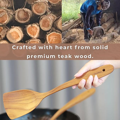 SarnThai Handmade Teak Wood Spatula – Durable Wooden Turner for Stir Fry Cooking, Long Handle Natural Cooking Utensil for Non-Stick Pans & Woks