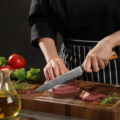 Wakoli EDIB Pro Damascus Carving Knife – Japanese Style Meat Slicer | 6.7-Inch Blade Made of 67-Layer Damascus Steel with VG10 Core | Ergonomic Pakkawood Handle | Professional Carving Tool