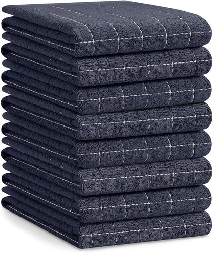 Homaxy 100% Cotton Terry Kitchen Towels(Dark Grey, 20 x 28 inches), Checkered Designed, Soft and Super Absorbent Dish Towels, Large 8 Pack