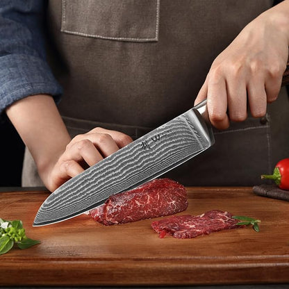 Wakoli EDIB 3-Piece Damascus Knife Block Set with Magnetic Knife Block – Chef Knives Set with 3.4" - 6.7" Blades, 67-Layer Damascus Steel (VG10 Core), Kitchen Knives with Pakkawood Handles