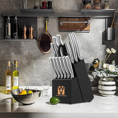 Knife Block Set, Razor-Sharp Kitchen Knife Set, Stainless Steel Knife Set with Block, 14 Pieces Knives Set for Kitchen, Black Chef Knife Sets, Dishwasher Safe, Gifts for Men