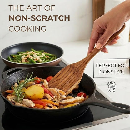 Teak Wooden Utensil Set (9-Piece) – Teak Cooking Utensils for Nonstick Cookware, Teak Wooden Spoons for Cooking & Spatula - Natural Wood Kitchen Utensils by Crafted Path