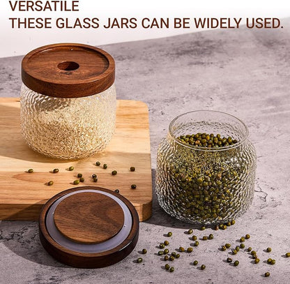 LemonRoad 4 Pack 10 oz Vintage Glass Jars with Lid Decorative Airtight Glass Food Containers Anti Slip Storage Canister for Kitchen Counter Pantry Coffee Nuts Sugar Candy Tea Cookie Spices Oats Cereal