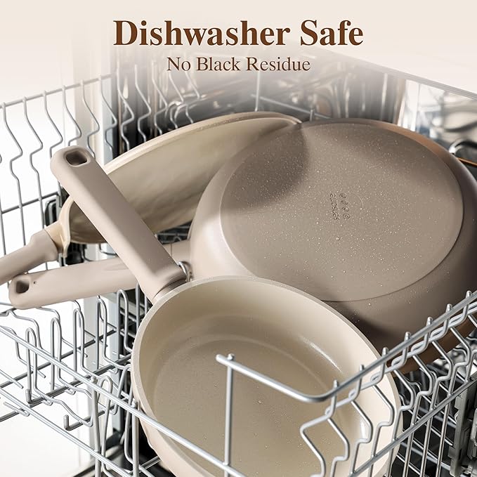 SENSARTE 20Pcs Pots and Pans Set Nonstick, Ceramic Cookware Set Non Stick, Non-toxic Healthy Kitchen Cooking Set, Induction Compatible, Dishwasher Safe, PFAS/PTFE/PFOA Free, Taupe
