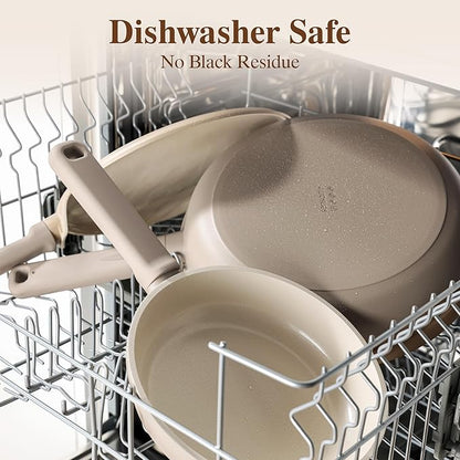 SENSARTE 20Pcs Pots and Pans Set Nonstick, Ceramic Cookware Set Non Stick, Non-toxic Healthy Kitchen Cooking Set, Induction Compatible, Dishwasher Safe, PFAS/PTFE/PFOA Free, Taupe