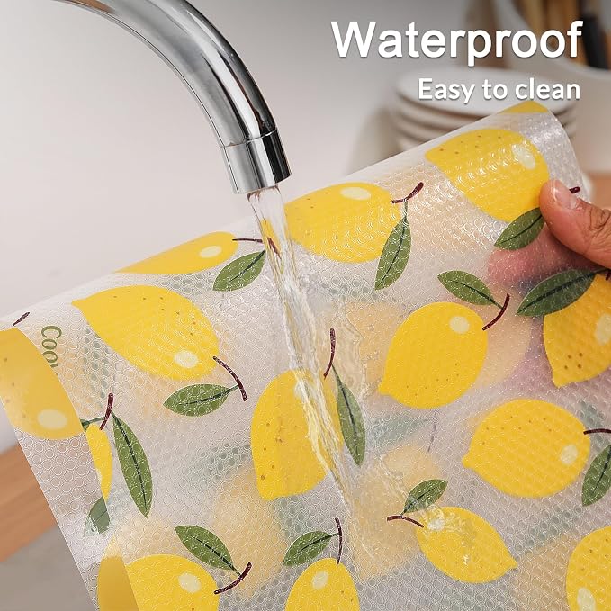 Cooyes Shelf Liner, Non-Adhesive Cabinet Liners for Kitchen Drawers, Shelves, Refrigerator, Pantry Storage, Bathroom Closet, Fridge, Durable Waterproof EVA Mats(23.6" W x 236" L, Yellow Lemon)
