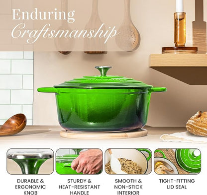 Cast Iron Dutch Oven with Lid - Non-Stick Ovenproof Enamelled Casserole Pot- Sturdy Dutch Oven Cookware - Green, 3.1- Quart, 22cm-by Nuovva