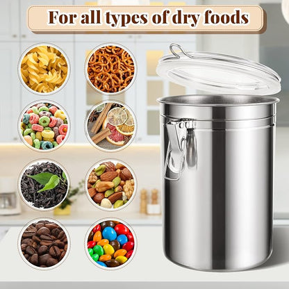 Lallisa 24 Pcs Stainless Steel Kitchen Canister 62 fl oz with Airtight Clear Clamp Lid, Metal Food Storage Container Set for Coffee Bean Ground Coffee Flour Sugar Spice Tea Cereal Snack Candy Pantry