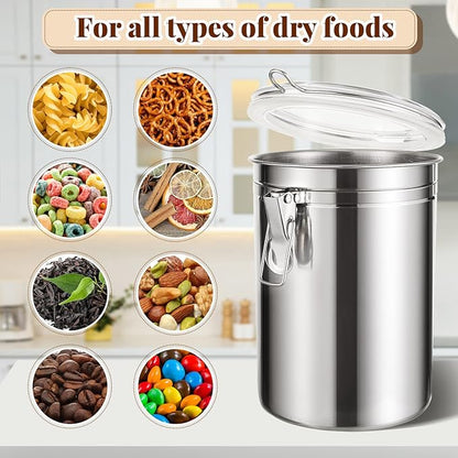 Lallisa 9 Pcs Stainless Steel Kitchen Canister 62 fl oz with Airtight Clear Clamp Lid, Metal Food Storage Container Set for Coffee Bean Ground Coffee Flour Sugar Spice Tea Cereal Snack Candy Pantry