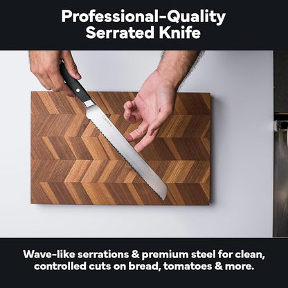 Misen Serrated Bread Knife - High-Carbon Japanese AUS8 Steel - Perfect for Soft Foods, Bread, Pastries, and Fruits - Verstatile Slicer, Razor-Sharp Edge, Durable Blade, Ergonomic Handle - 8", Black
