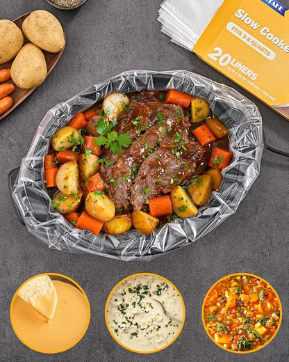 SMARTAKE Slow Cooker Liners, 20 Count 13"x 21" Large Size Disposable Cooking Bags, Fit 3QT to 8QT for Slow Cooker, Cooking Trays, Suitable for Oval & Round Pots, 20 Liners