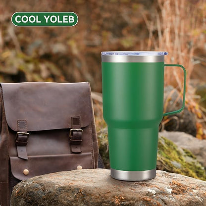 30 oz Tumbler with Handle and Lid, Stainless Steel Tumblers Bulk Double Wall Vacuum Insulated Travel Mug Leak Proof Cup Keep Drinks Cold and Hot Dark Green, 12 Pack
