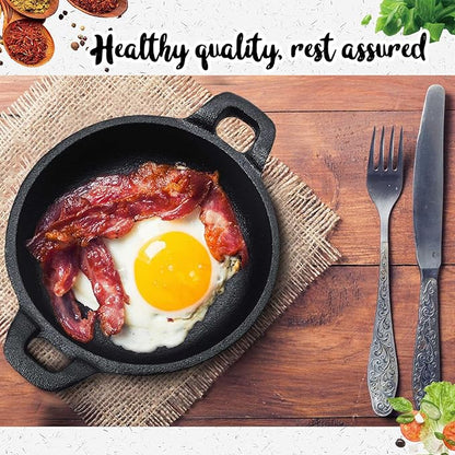 Ziliny Mini Cast Iron Skillets 5 x 5 x 1.3 Inch Cast Iron Pan Small Ramekin Set Black Casserole Dish Cookware Oven Safe Mini Skillets for Kitchen Indoor Outdoor Picnic (2 Pack)