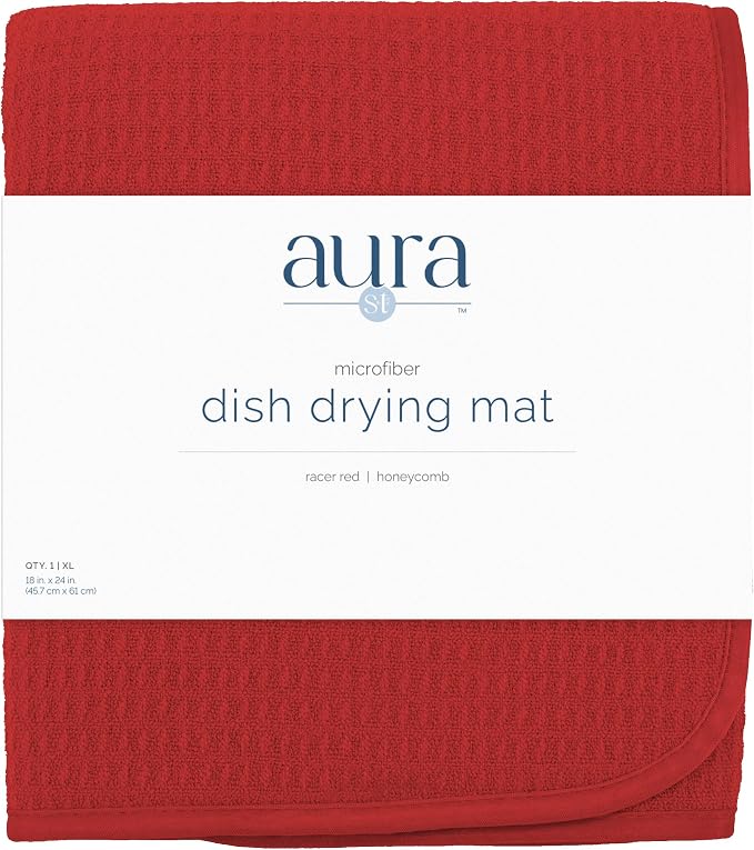 S&T INC. Dish Drying Mat XL, 18” x 24”, Absorbent Microfiber Kitchen Counter Mat, Dish Drying Pad for Dishes, Utensils, Pots and Pans, Extra Large, Red