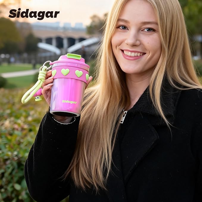 SDGA+ 12 oz Travel Coffee Mug Spill Proof Leak Proof, Stainless Steel Thermal Coffee Cup with Lid, Resuable Cup for Hot and Cold, Portable Tumbler for Women, Rainbow