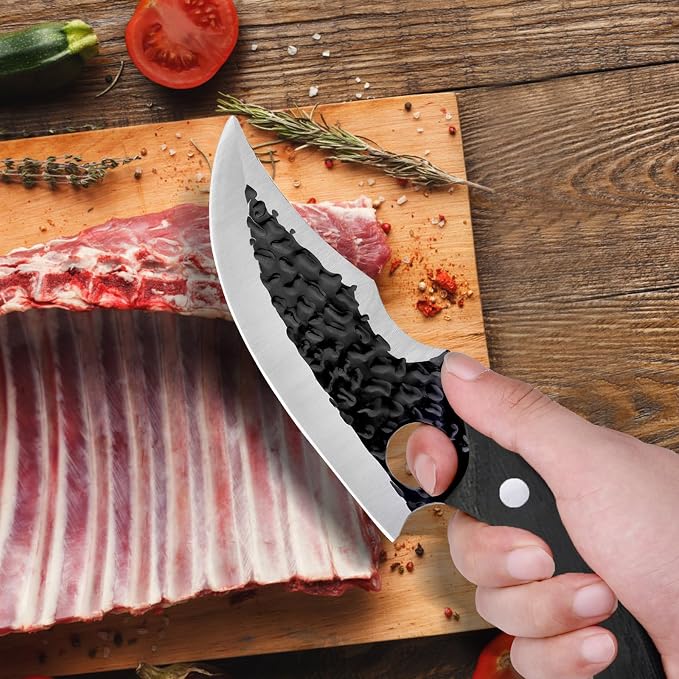 Hand Forged Chef Knife,6 Inch Viking Knife Butcher Boning Knife With Leather Sheath,Handmade Japanese Steel Kitchen Chef Knife,Meat Vegetable Cutting Knife ,Caveman Knife for Camping&Outdoor