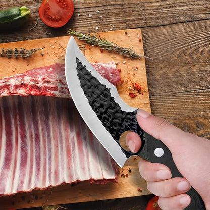 Hand Forged Chef Knife,6 Inch Viking Knife Butcher Boning Knife With Leather Sheath,Handmade Japanese Steel Kitchen Chef Knife,Meat Vegetable Cutting Knife ,Caveman Knife for Camping&Outdoor