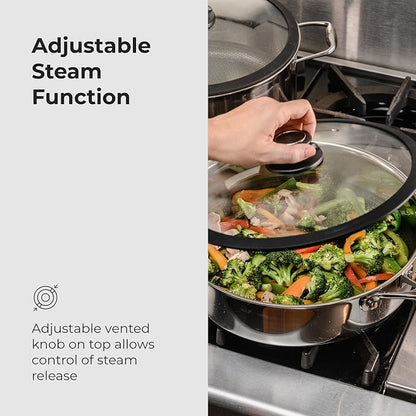 Black Cube Hybrid Cookware Set - 6 Piece Stainless Steel Non Stick, Quick Release Fry Pan Set with Lids - 8", 11", 12.5" Pans - Oven & Dishwasher Safe - Induction Suitable