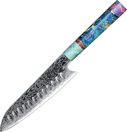 Damascus Chef Knife Santoku Unique One Of Kind Handle Professional 7 Inch Japanese Chefs Kitchen Knife Vg10 67 Layers Damascus Steel Knive with Sheath
