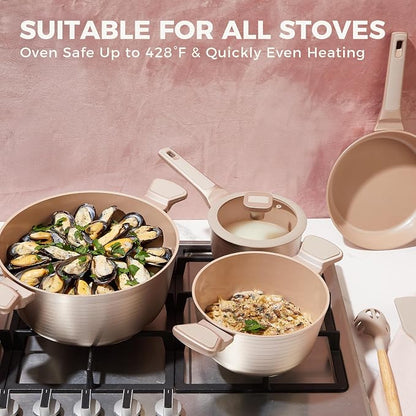 HONGBAKE Pots and Pans Set Nonstick, 26 Pcs All-in-One Kitchen Starter Set with Cookware, Bakeware & Silicone Utensils, Non Toxic Ceramic Coating, Induction & Oven Safe, PFOA PFOS Free, Gold