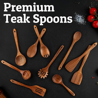 PriorityChef Premium Wooden Salad Servers - Handcrafted Teak Wood Spork - Durable Kitchen Utensil for Serving and Tossing Pasta & Sides - Nonstick Safe Wooden Salad Spoon and Fork Set Combined