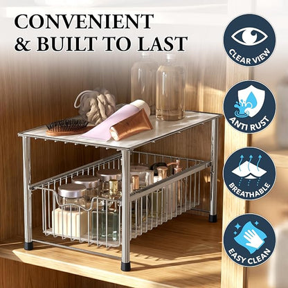 Simple Houseware Chrome Metal Stackable Storage Rack, 16.75 in L x 10.8 in W x 10.25 in H
