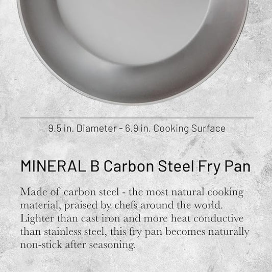 de Buyer MINERAL B Carbon Steel Fry Pan - 9.5” Diameter, 6.9” Cooking Surface - Ideal for Searing, Sauteing & Reheating - Naturally Non-Stick Finish - Made in France