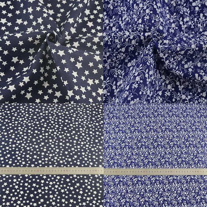 Cotton Fabric for Sewing 7 Pieces (20"X20"), Fabric Bundles, Precut Fabric for Patchwork, Pretty Floral Pattern, Material for Quilting, Sewing Cloths, DIY Artcraft for Sewing -Navy