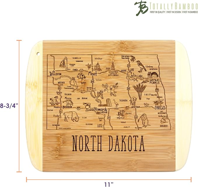 Totally Bamboo A Slice of Life North Dakota State Serving and Cutting Board, 11" x 8.75"