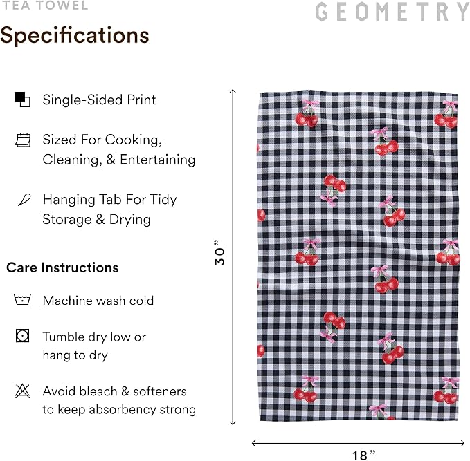 GEOMETRY Spring Kitchen Towels - Quick Dry Microfiber Cloth Spring & Summer Dish Towels for Kitchen Drying - Premium Quick Dry Towel - Cherry Bow, 18" x 30" - 1-Pack
