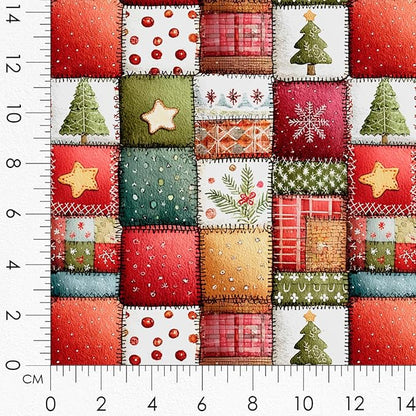 Christmas Patchwork Cotton Fabric Panel – 6 Designs (10×10 inch Each) + Bonus Patchwork Sheet 29.5×19.6 inch, 100% Cotton 140 GSM