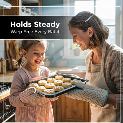 Wrenbury Quarter Sheet Pan Set of 2 - Carbon Steel Non-Stick ¼ Cake Baking Tray - Non Toxic Cookie Pan for Traybake - 13” x 9”