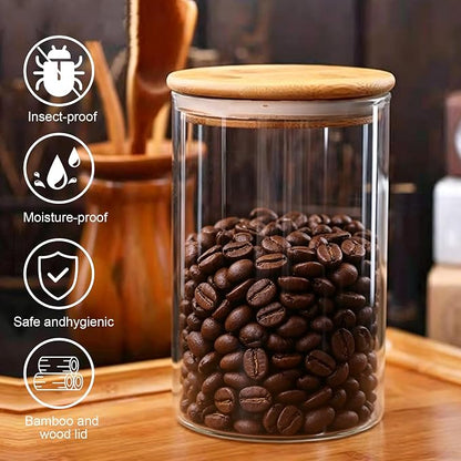 2-piece large capacity glass storage jar with sealed bamboo and wood lid transparent glass container suitable for flour eggs coffee beans tea biscuits and grains