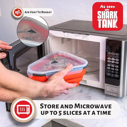PIZZA PACK The Perfect Reusable Pizza Storage with 5 Microwavable Serving Tray - BPA-Free Adjustable Pizza Slice Container Space Saver, 2 Pack, Red